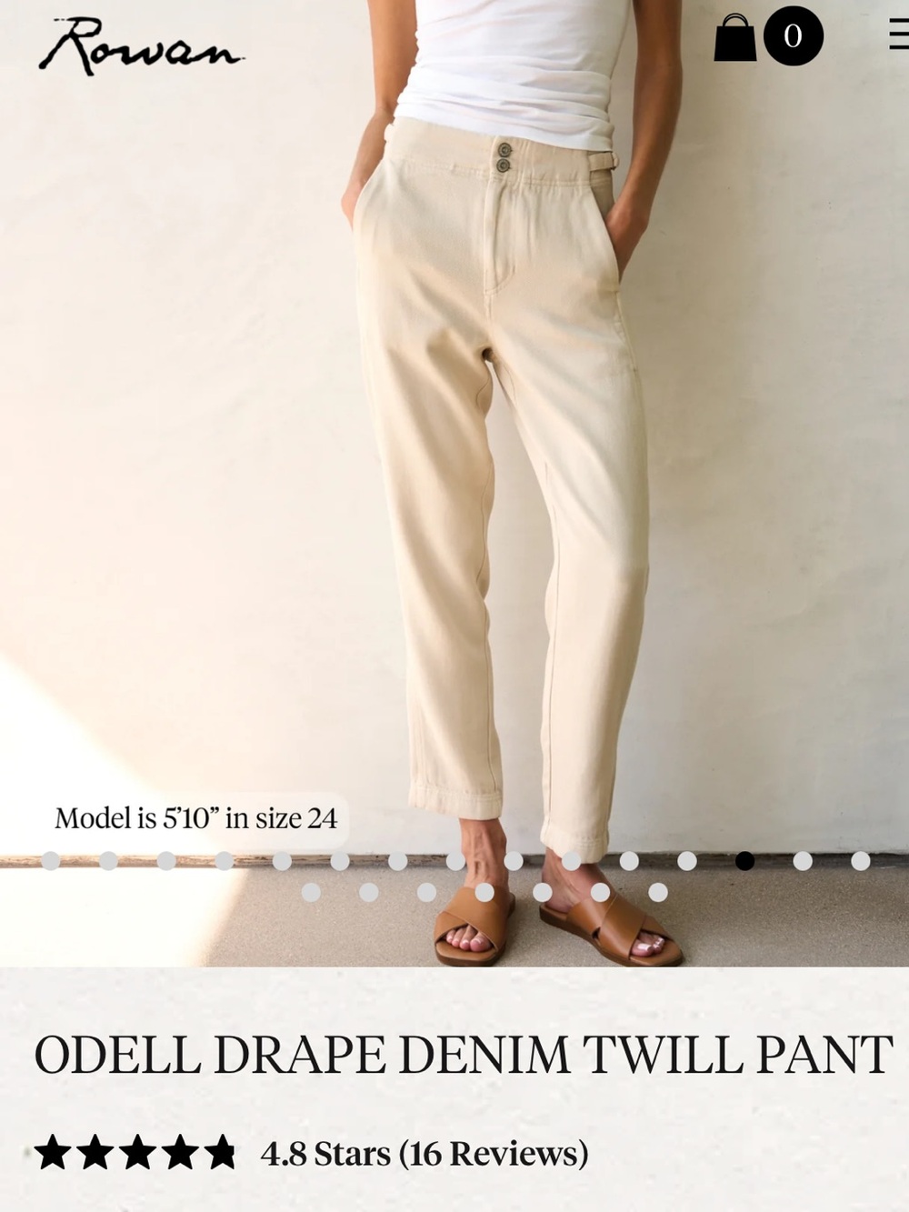 Rowan Odell Drape Denim Twill Pant Size 24 Bone Tapered Adjustable Waist $260